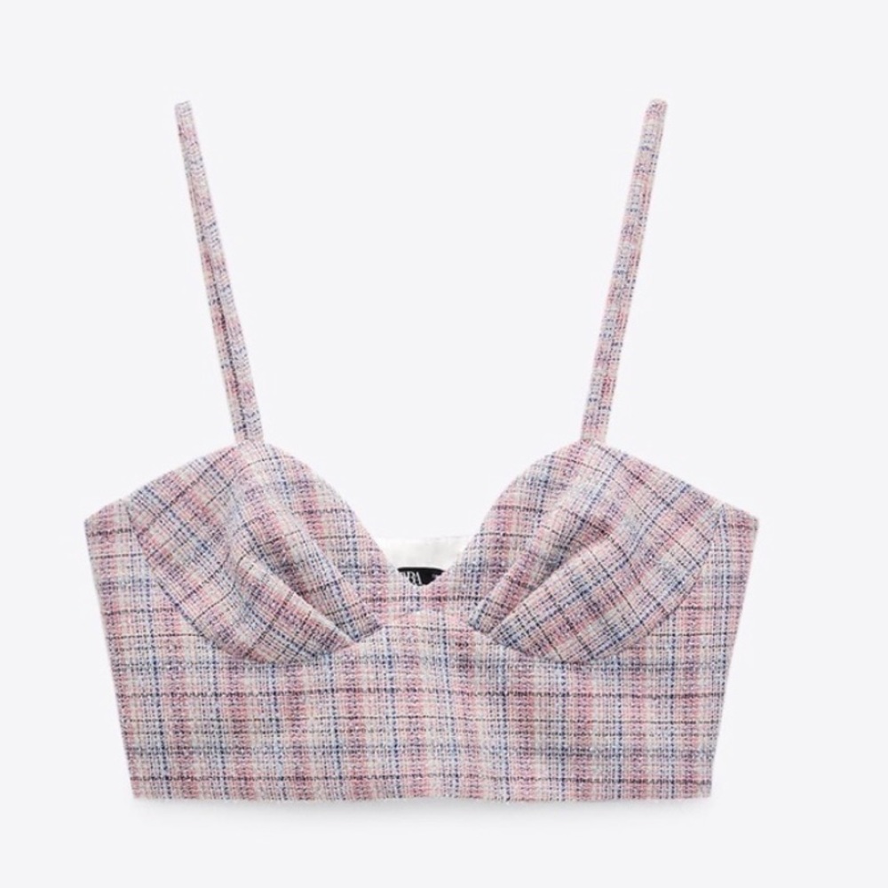 Zara Pink Plaid Crop Top Large